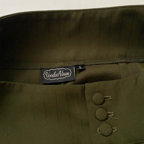 Olive Green Pinstripe High Waisted Wide Leg Trousers - Picture 3 of 6